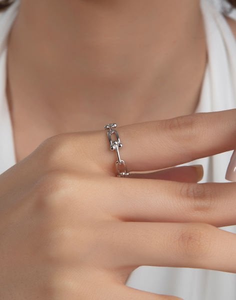 Özel Tasarım Zincir Modeli Gümüş Yüzük 12 - Rodyum Kaplama