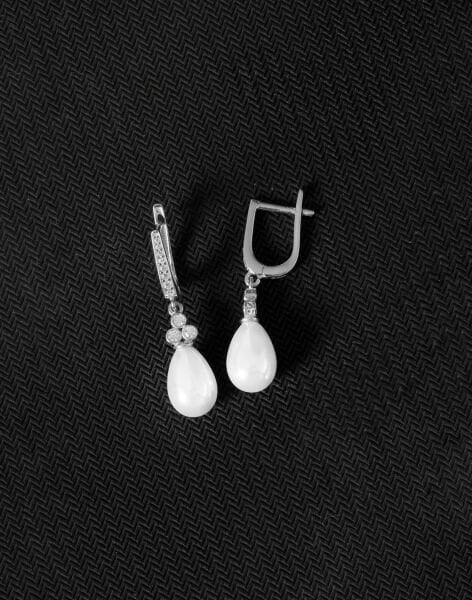 925 Ayar Gümüş Zirkon Taşlı Tria Damla İnci Küpe