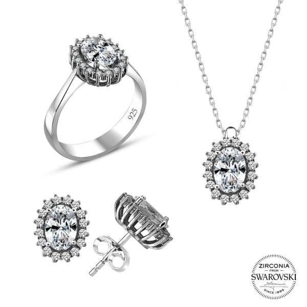 Swarovski Gümüş Oval Taşlı  Takı Seti