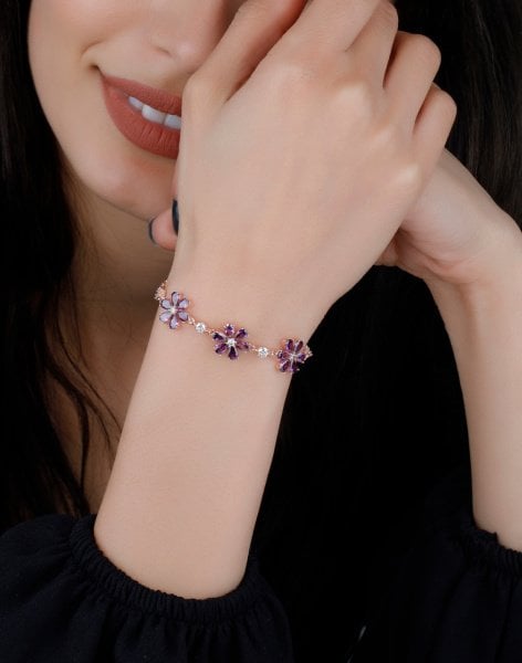 925 Ayar Gümüş Bahar Çiçekleri Bileklik MOR