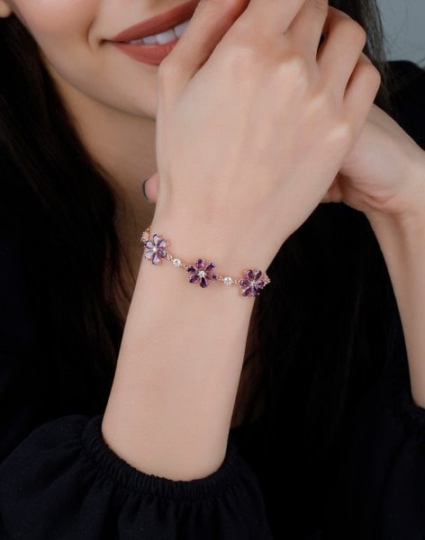 925 Ayar Gümüş Bahar Çiçekleri Bileklik MOR