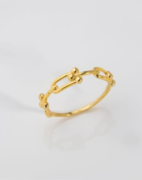 Özel Tasarım Zincir Modeli Gümüş Yüzük 16 - 14 Ayar Altın Kaplama