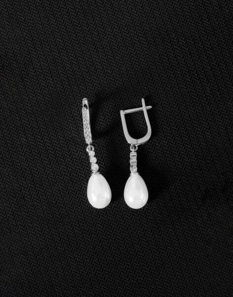 925 Ayar Gümüş Tria Modeli Damla İnci Küpe Rodyum Kaplama