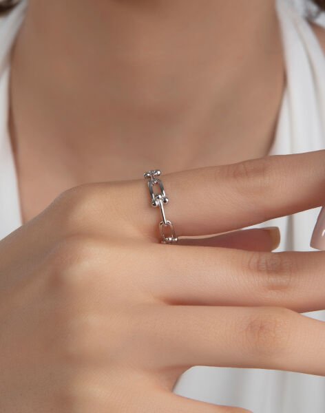 Özel Tasarım Zincir Modeli Gümüş Yüzük 16 - Rodyum Kaplama