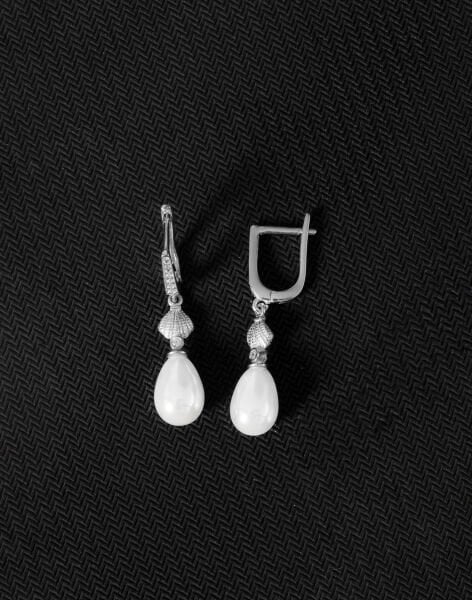 925 Ayar Gümüş İstiridye Damla İnci Küpe