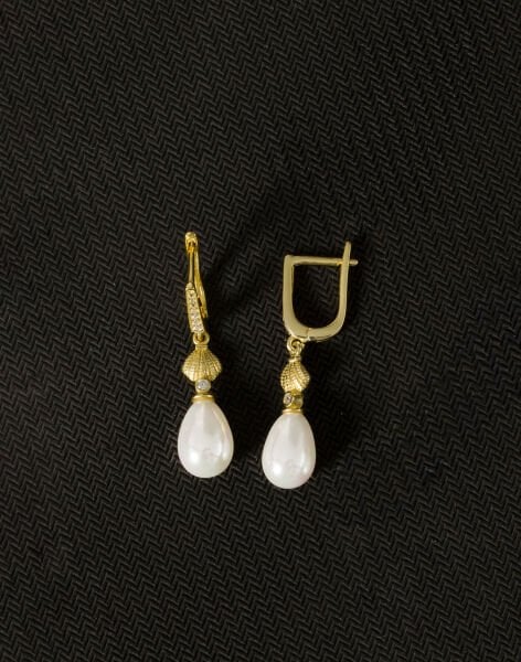 925 Ayar Gümüş İstiridye Damla İnci Küpe