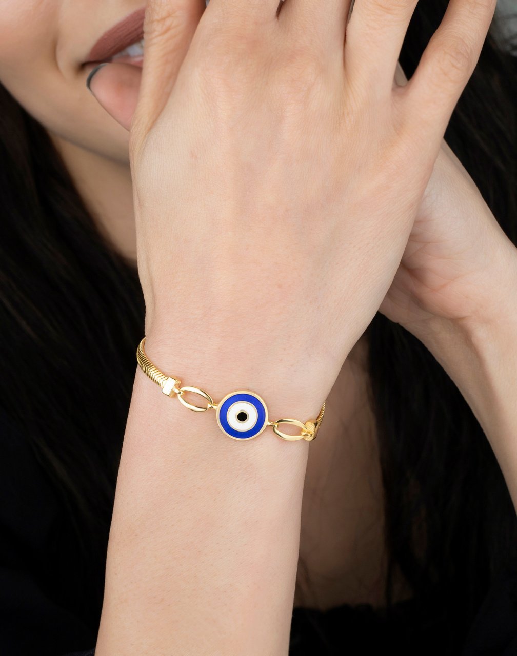 925 Ayar Gümüş Ezme Zincirli Nazar Bileklik