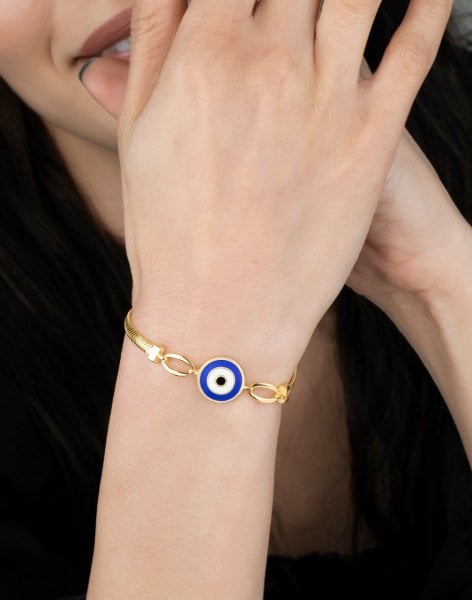 925 Ayar Gümüş Ezme Zincirli Nazar Bileklik