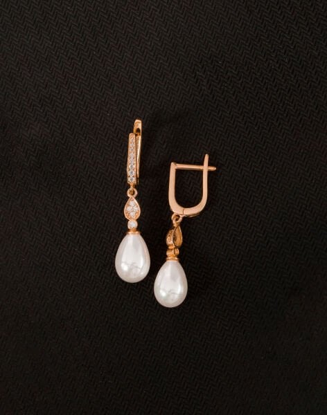 925 Ayar Gümüş Zirkon Taşlı Damla Modeli İnci Küpe