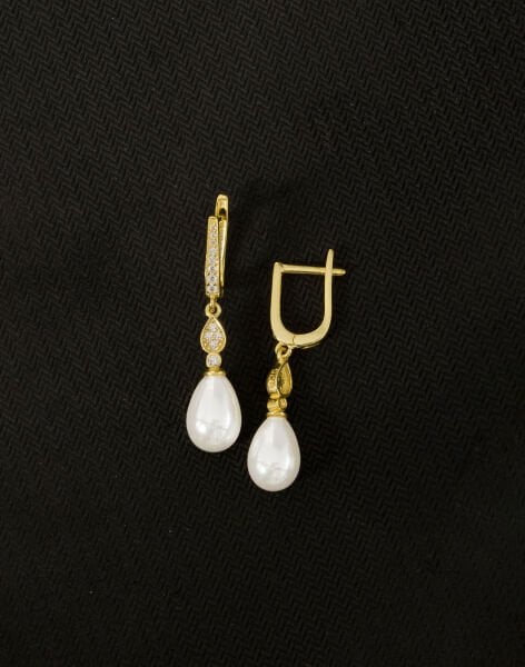 925 Ayar Gümüş Zirkon Taşlı Damla Modeli İnci Küpe