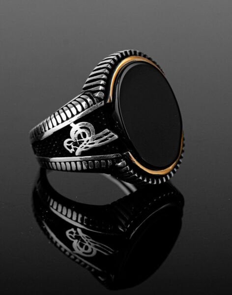 Oniks Taşlı Osmanlı Tuğralı Gümüş Erkek Yüzüğü