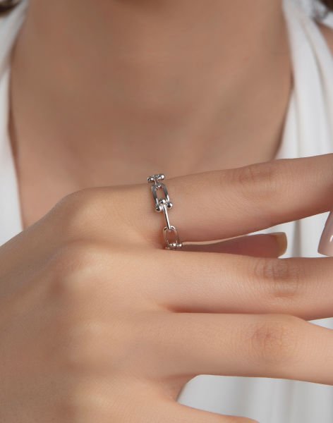 Özel Tasarım Zincir Modeli Gümüş Yüzük 20 - Rodyum Kaplama