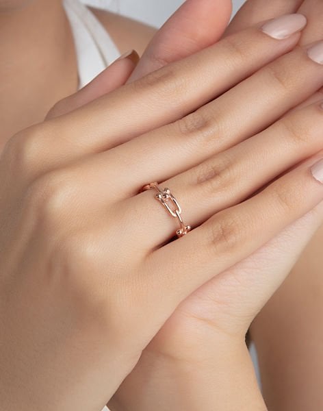 Özel Tasarım Zincir Modeli Gümüş Yüzük 20 - Rose Kaplama