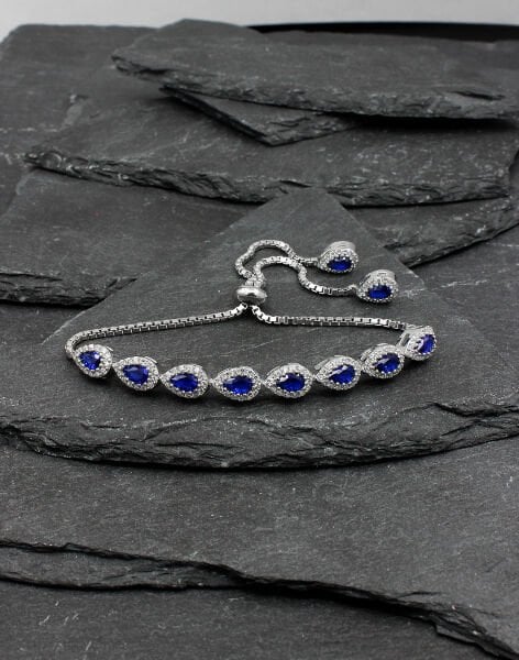 Damla Taşlı Gümüş Asansörlü Bileklik MAVİ