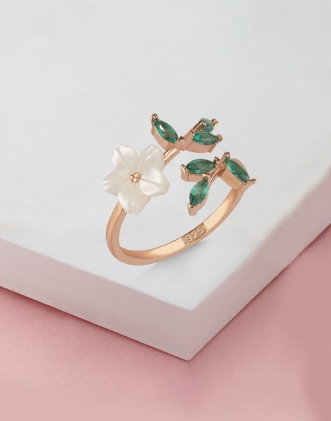 Sedef Çiçek Bahçesi Gümüş Yüzük