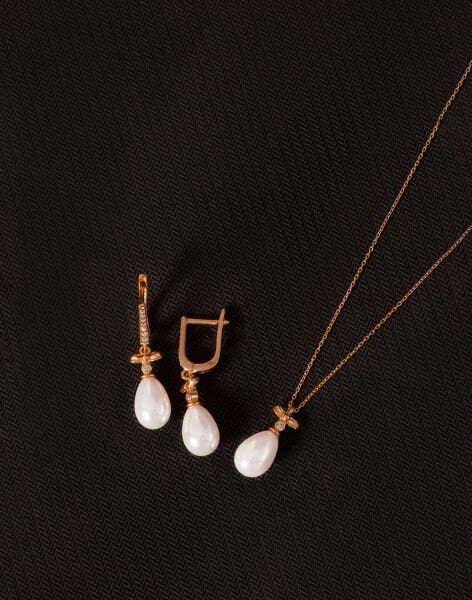 925 Ayar Gümüş Fiyonk Damla İnci Set