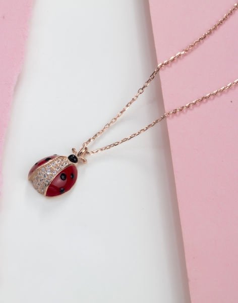 Mineli Uğur Böceği Gümüş Kolye