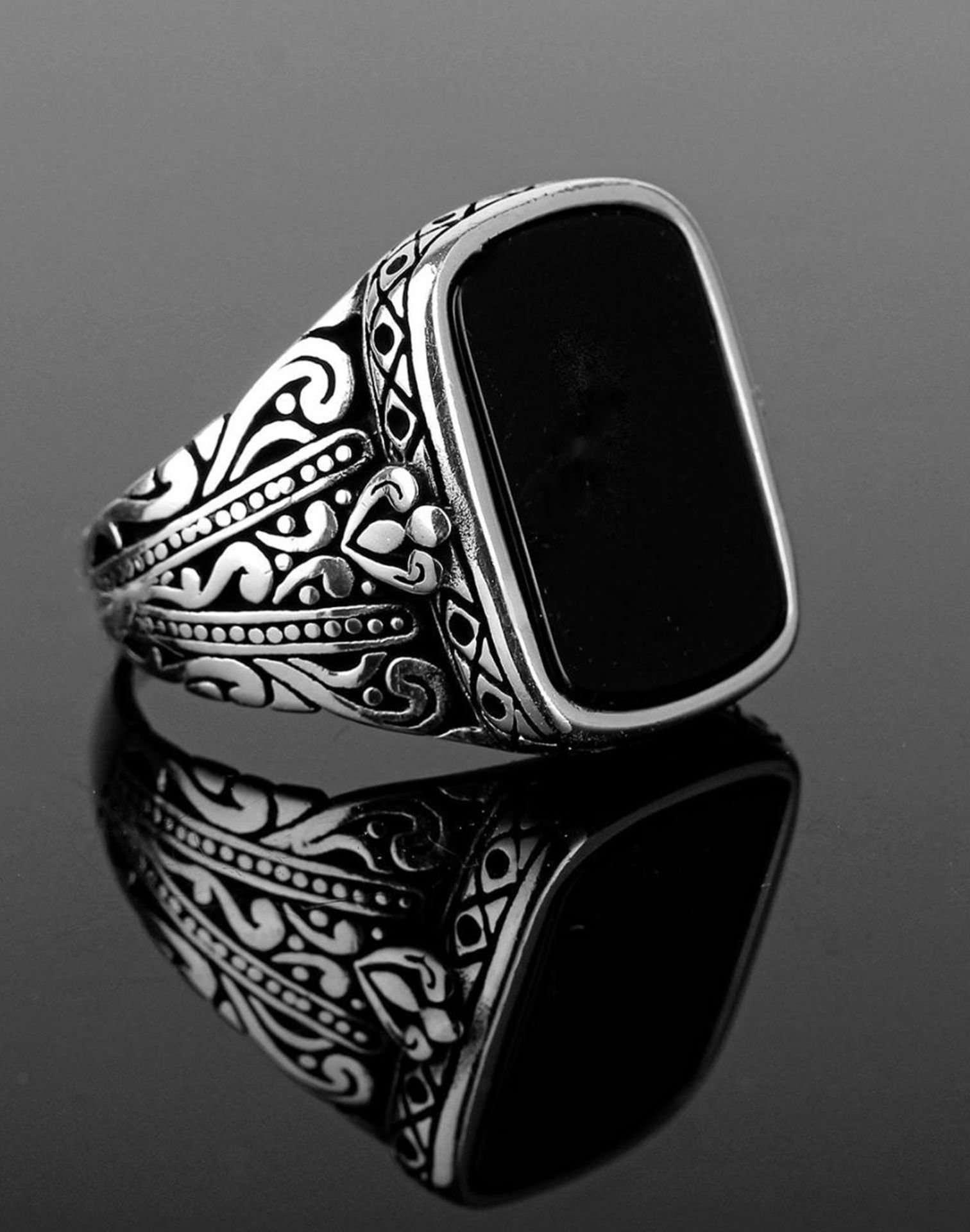 Oniks Taşlı 925 Ayar Gümüş Erkek Yüzüğü