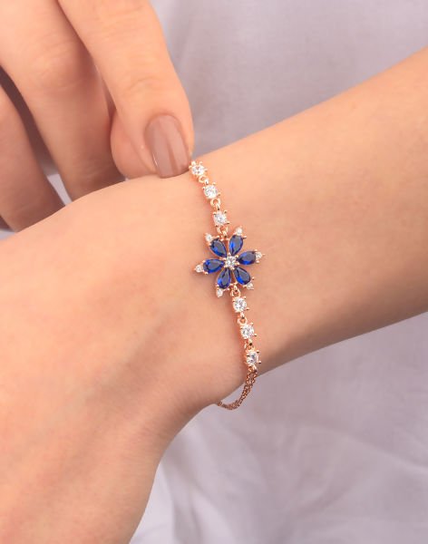 925 Ayar Gümüş Nergis Çiçeği Bileklik LACİVERT