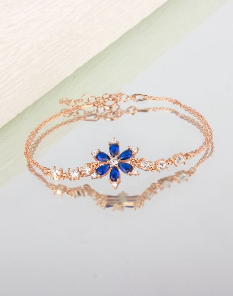 925 Ayar Gümüş Nergis Çiçeği Bileklik LACİVERT