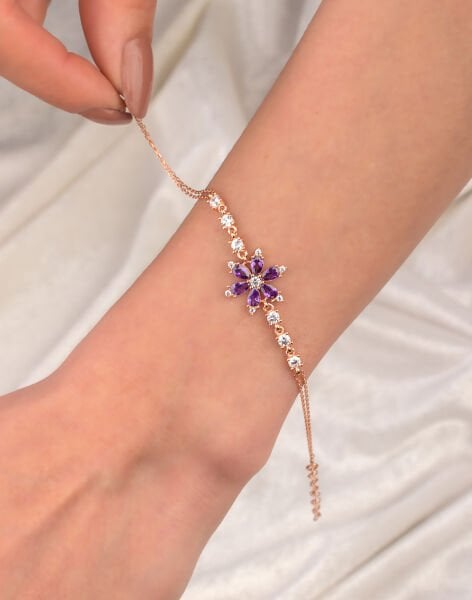 925 Ayar Gümüş Nergis Çiçeği Bileklik MOR