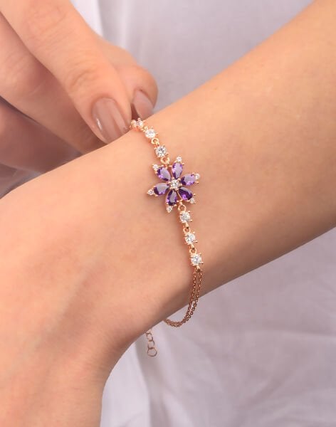 925 Ayar Gümüş Nergis Çiçeği Bileklik MOR