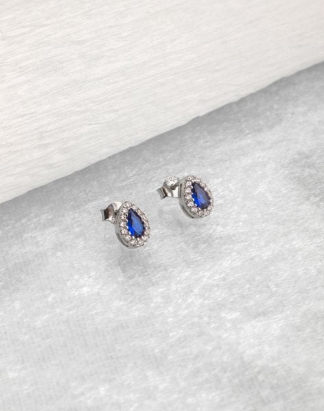 Mavi Damla Taşlı Gümüş Küpe