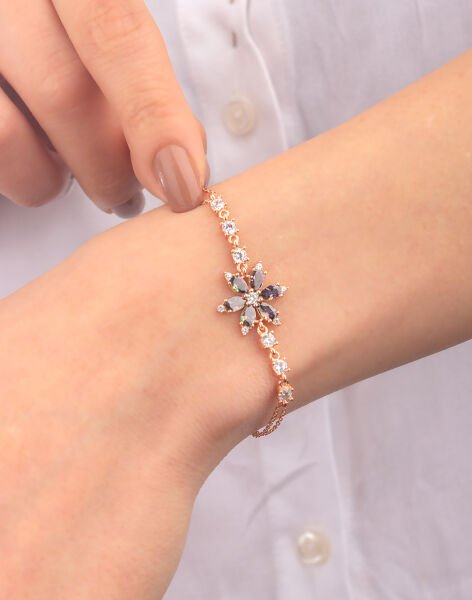 925 Ayar Gümüş Nergis Çiçeği Bileklik MİSTİK TOPAZ