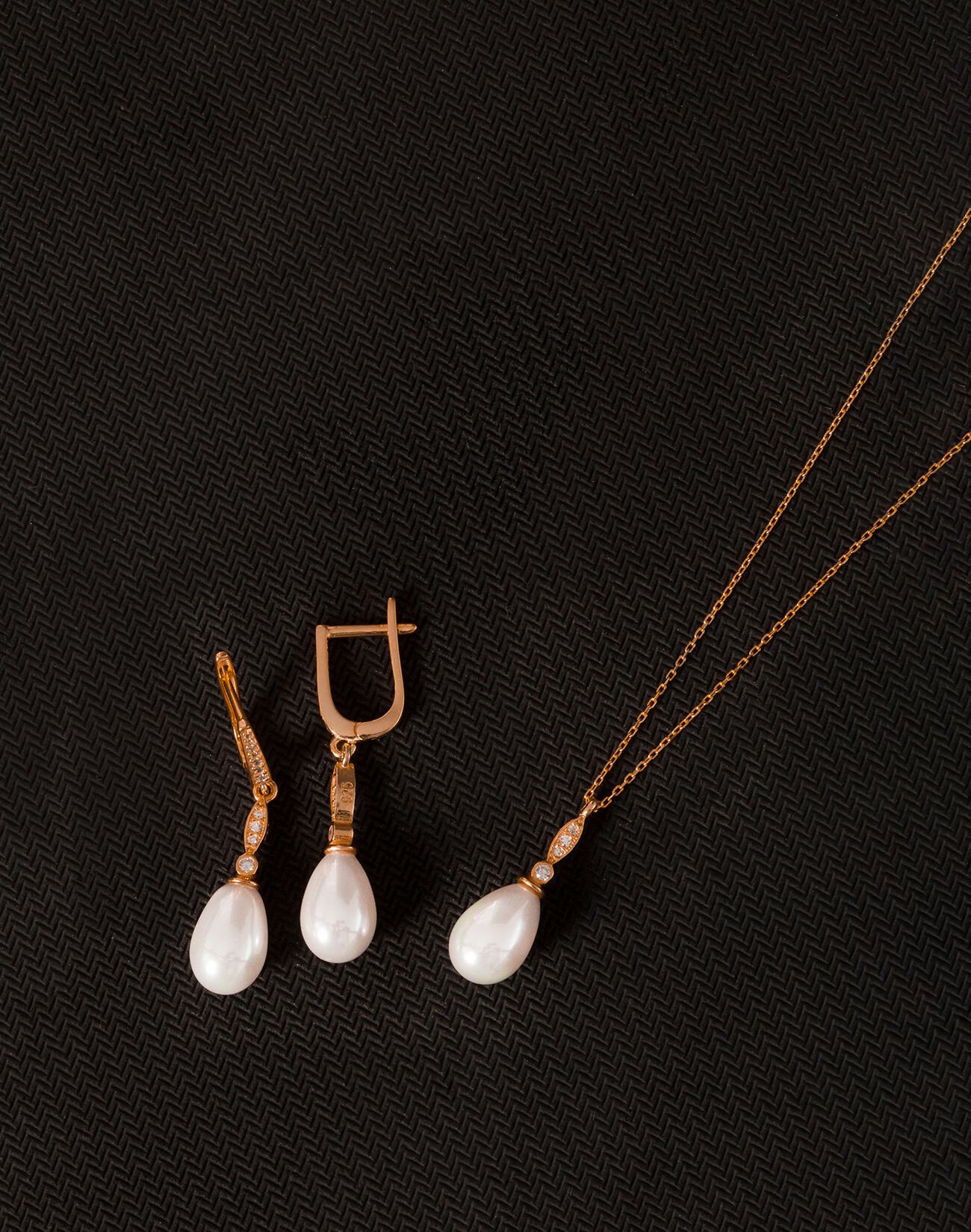 925 Ayar Gümüş Elegance Damla İnci Set Rose Kaplama