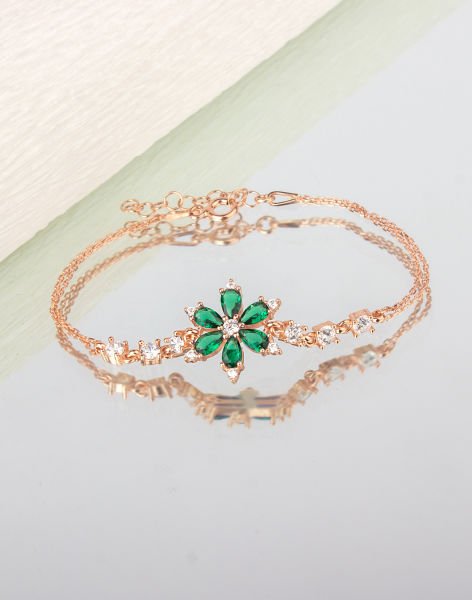 925 Ayar Gümüş Nergis Çiçeği Bileklik YEŞİL