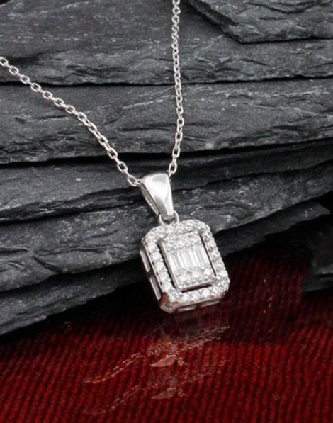 Baget Taşlı Pırlanta Modeli Gümüş Kolye