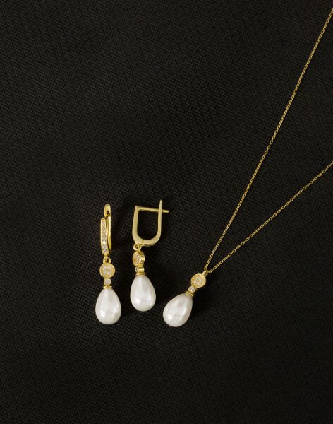 925 Ayar Gümüş Minimal Taşlı Damla İnci Set