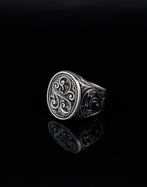 Rüzgar Desenli Gümüş Erkek Yüzüğü