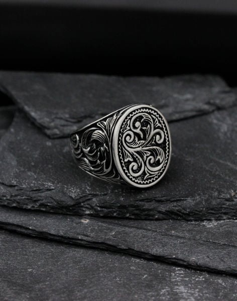 Rüzgar Desenli Gümüş Erkek Yüzüğü