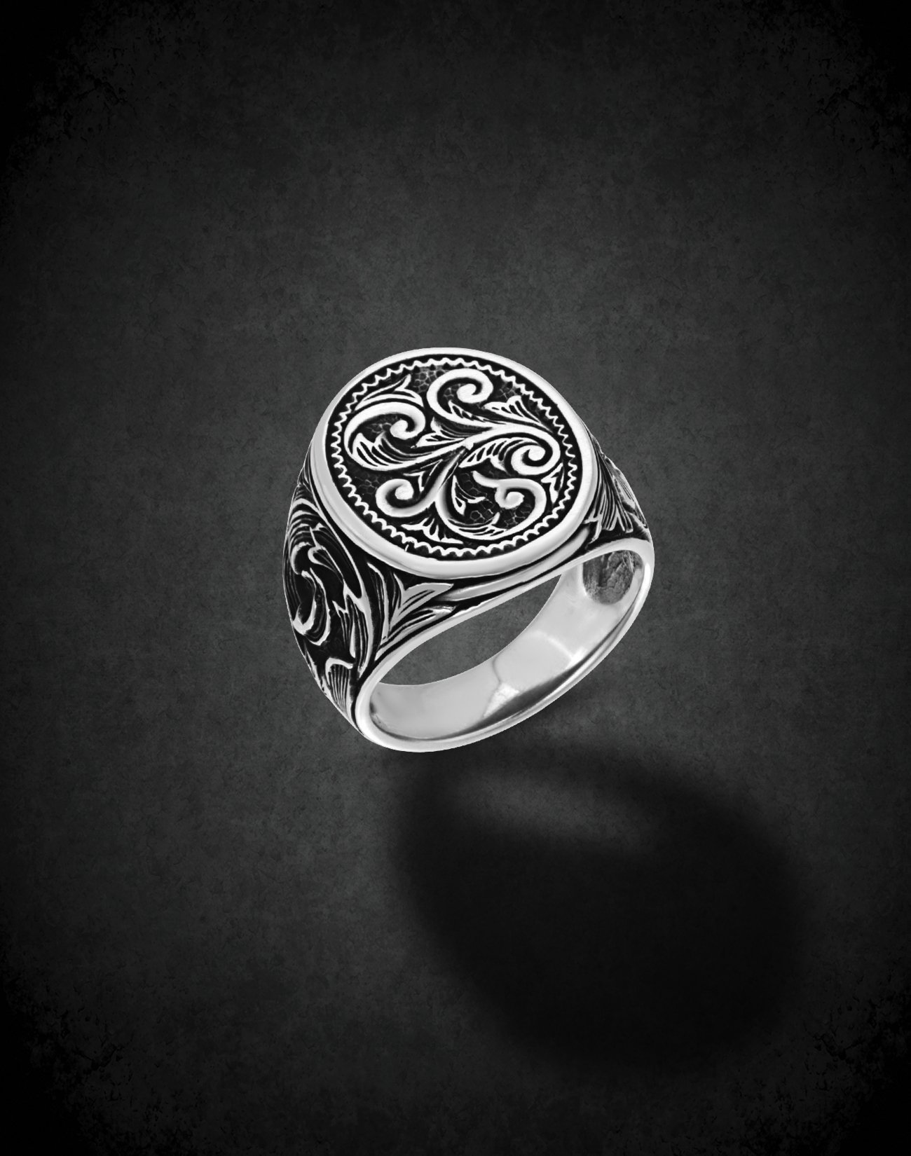 Rüzgar Desenli Gümüş Erkek Yüzüğü