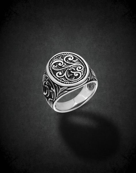 Rüzgar Desenli Gümüş Erkek Yüzüğü