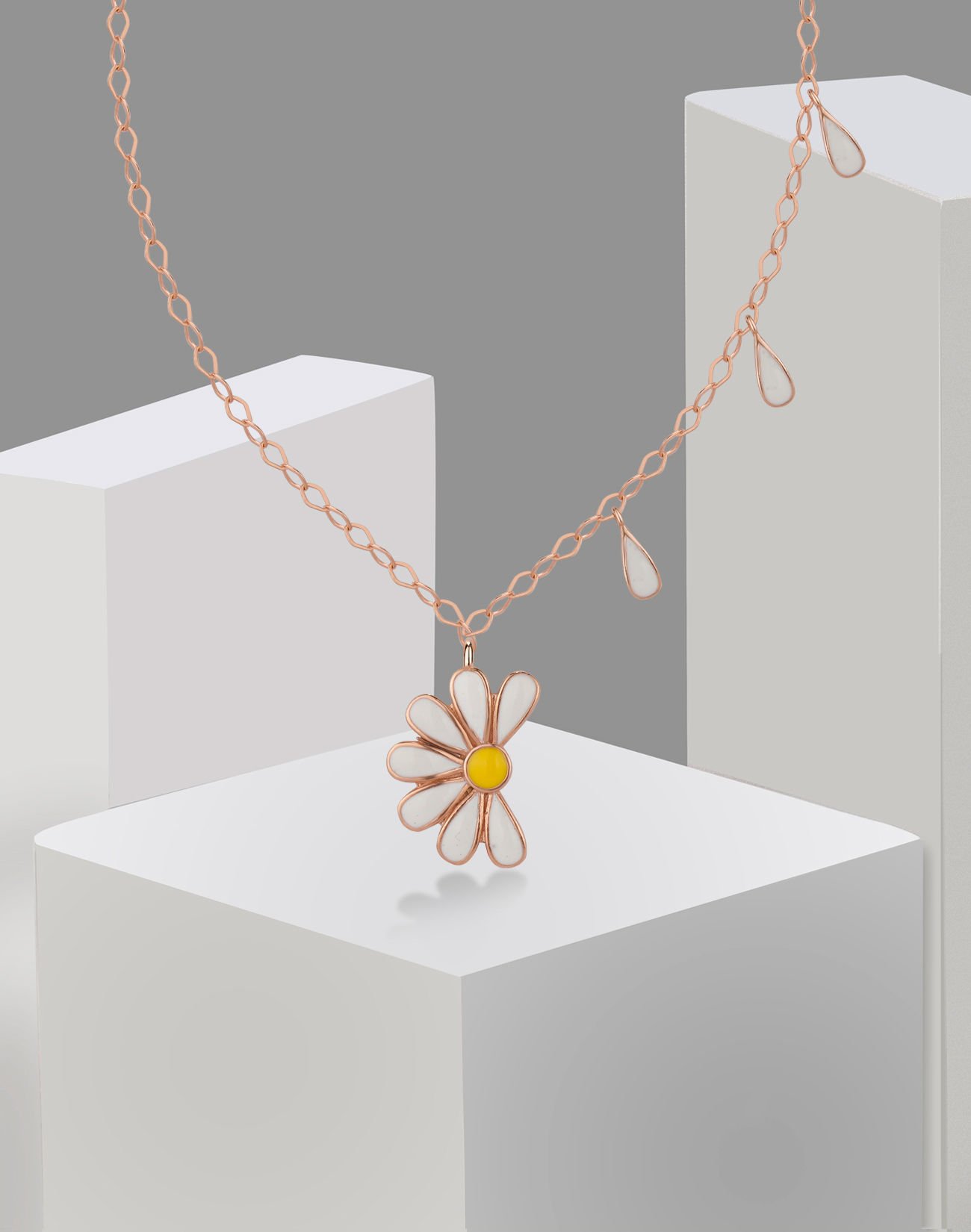 925 Ayar Gümüş Papatya Mineli Aşk Falı Kolye ROSE KAPLAMA