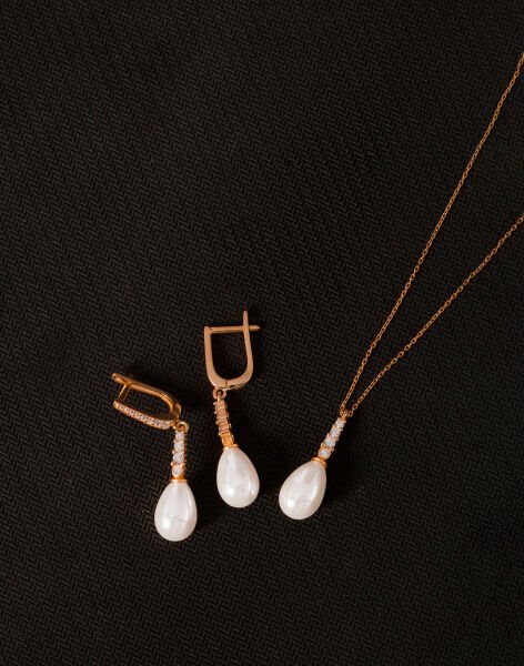 925 Ayar Gümüş Sıra Taşlı Damla İnci Set