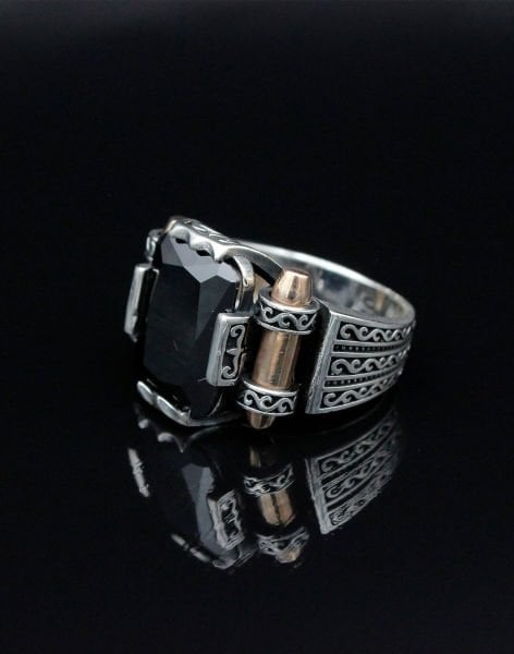 Siyah Taşlı Gümüş Erkek Yüzüğü
