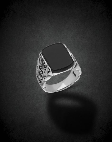 Oniks Taşlı Gümüş Erkek Yüzüğü