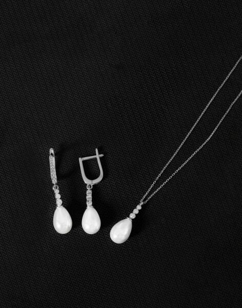 925 Ayar Gümüş Tria Modeli Damla İnci Set