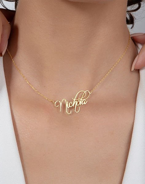 El Yazısı İsimli Gümüş Kolye 14 Ayar Altın Kaplama