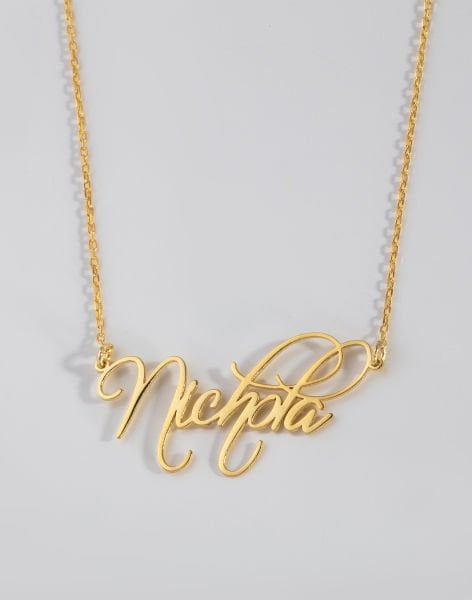 El Yazısı İsimli Gümüş Kolye 14 Ayar Altın Kaplama