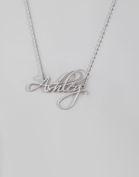 El Yazısı İsimli Gümüş Kolye Rodyum Kaplama