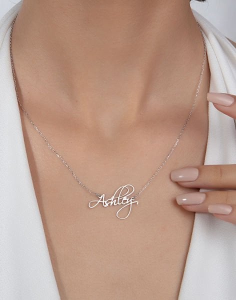 El Yazısı İsimli Gümüş Kolye Rodyum Kaplama