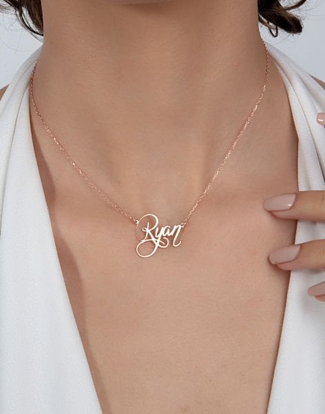 El Yazısı İsimli Gümüş Kolye Rose Kaplama