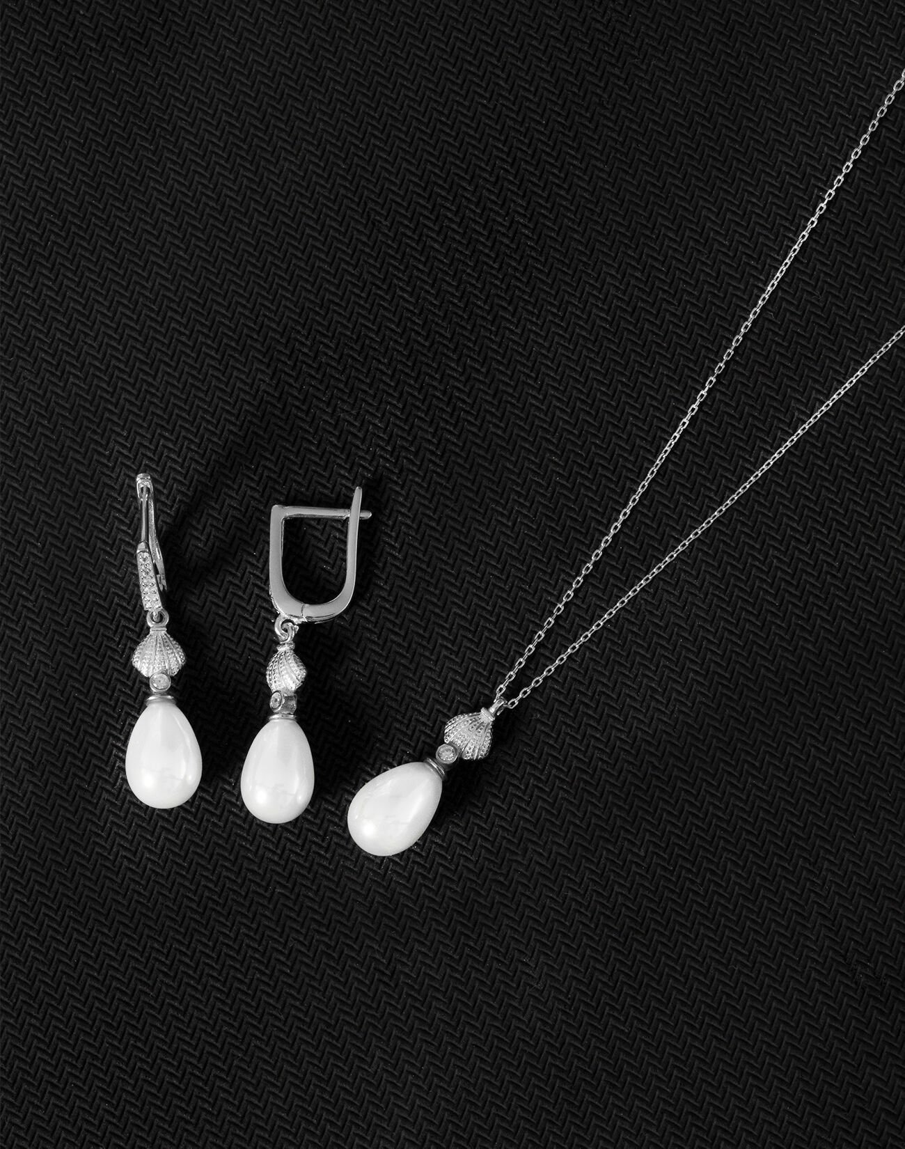 925 Ayar Gümüş İstiridye Damla İnci Set