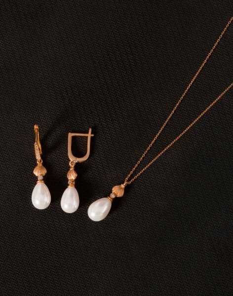 925 Ayar Gümüş İstiridye Damla İnci Set