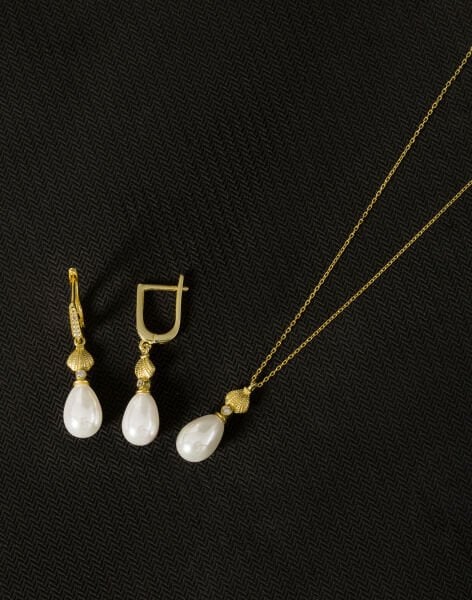 925 Ayar Gümüş İstiridye Damla İnci Set