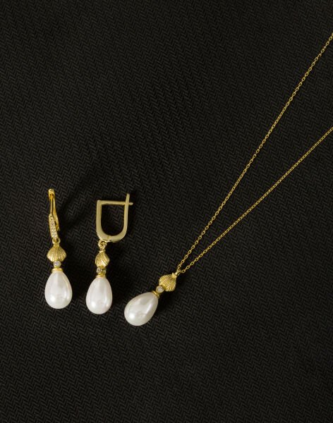 925 Ayar Gümüş İstiridye Damla İnci Set